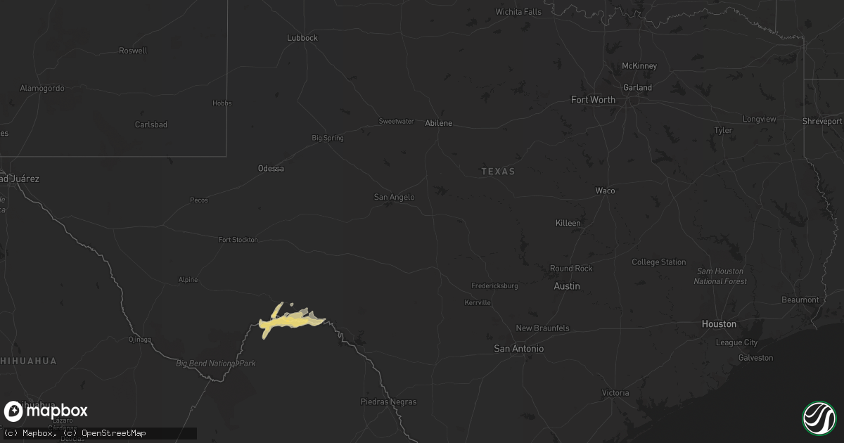 Hail map in Texas on April 15, 2015