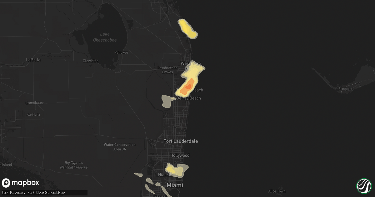 Hail map in Delray Beach, FL on April 15, 2016