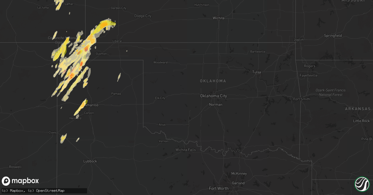Hail map in Oklahoma on April 15, 2016