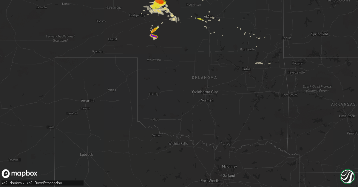 Hail map in Oklahoma on April 15, 2017