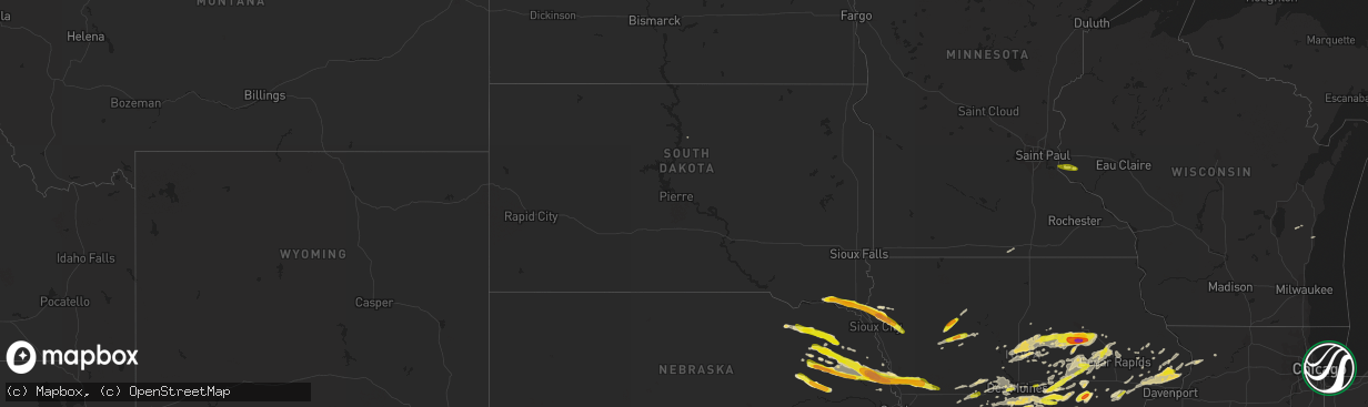 Hail map in South Dakota on April 15, 2017