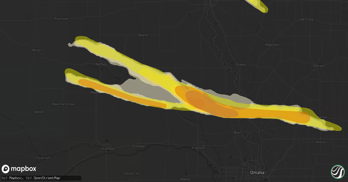 Hail map in West Point, NE on April 15, 2017