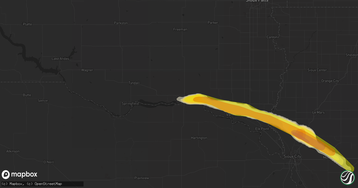 Hail map in Yankton, SD on April 15, 2017