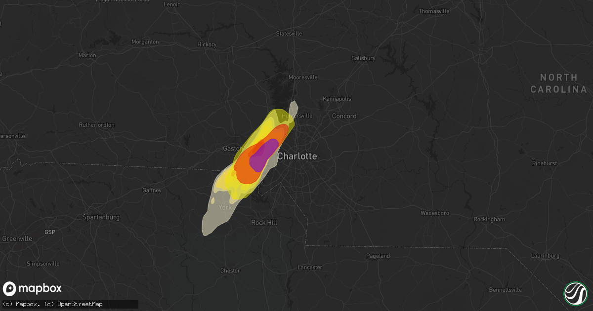 Hail map in Charlotte, NC on April 15, 2018