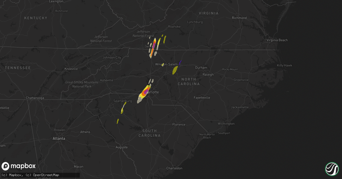 Hail map in North Carolina on April 15, 2018