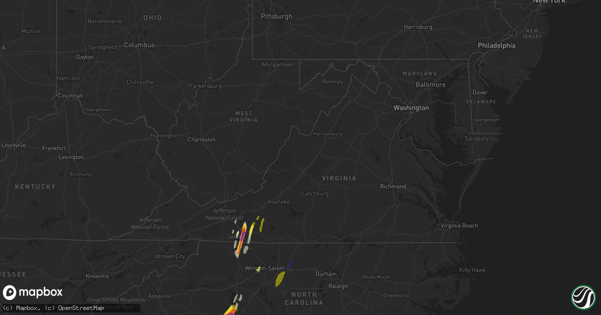 Hail map in Virginia on April 15, 2018