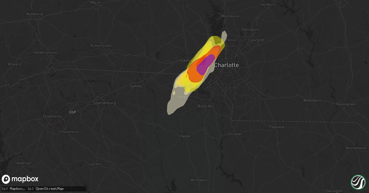 Hail map in York, SC on April 15, 2018