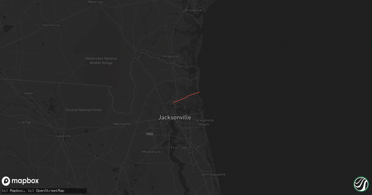 Hail map in Jacksonville, FL on April 15, 2020