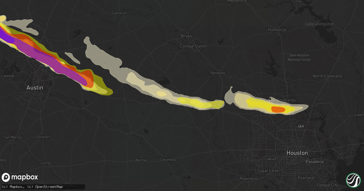Hail map in Brenham, TX on April 15, 2021