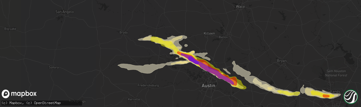 Hail map in Burnet, TX on April 15, 2021