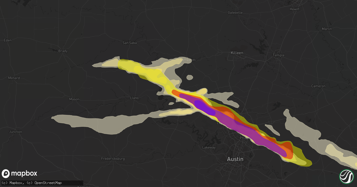 Hail map in Burnet, TX on April 15, 2021
