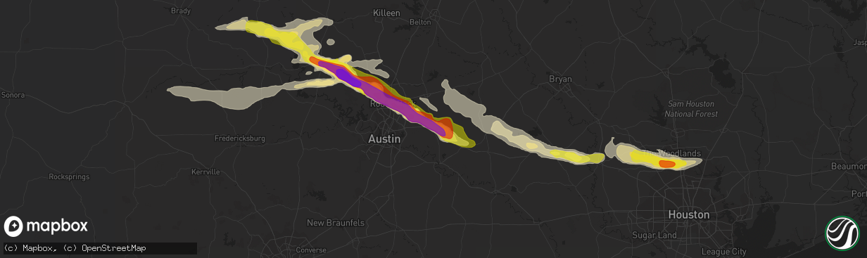 Hail map in Elgin, TX on April 15, 2021