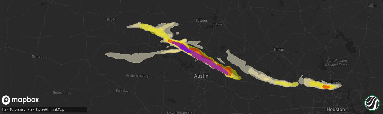 Hail map in Leander, TX on April 15, 2021