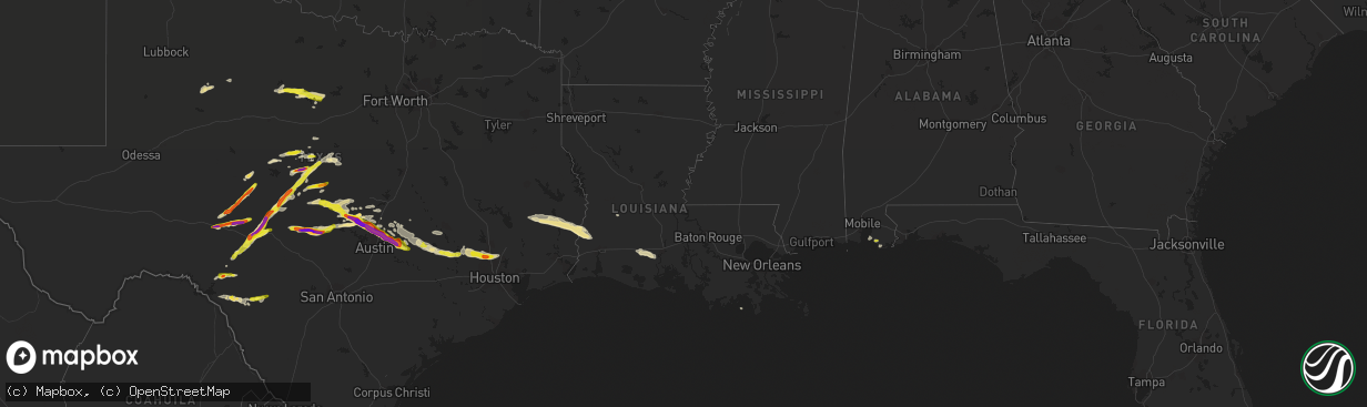 Hail map in Louisiana on April 15, 2021