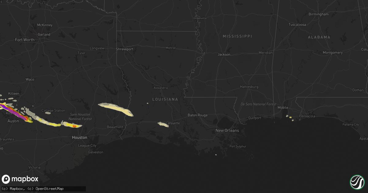 Hail map in Louisiana on April 15, 2021