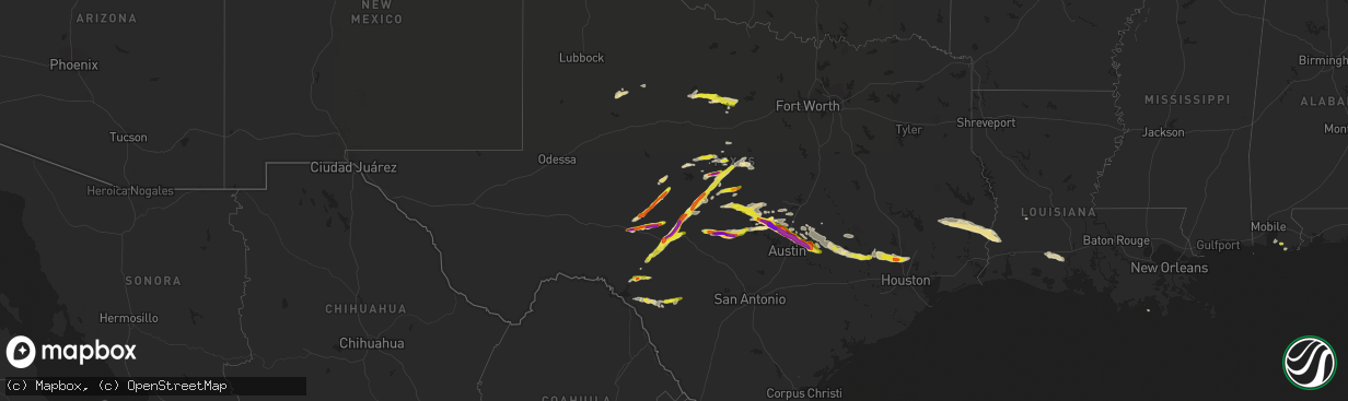 Hail map in Texas on April 15, 2021