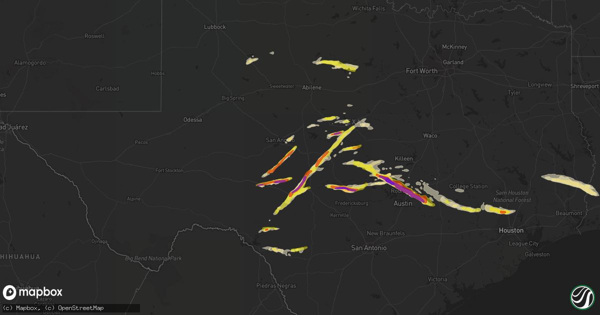 Hail map in Texas on April 15, 2021
