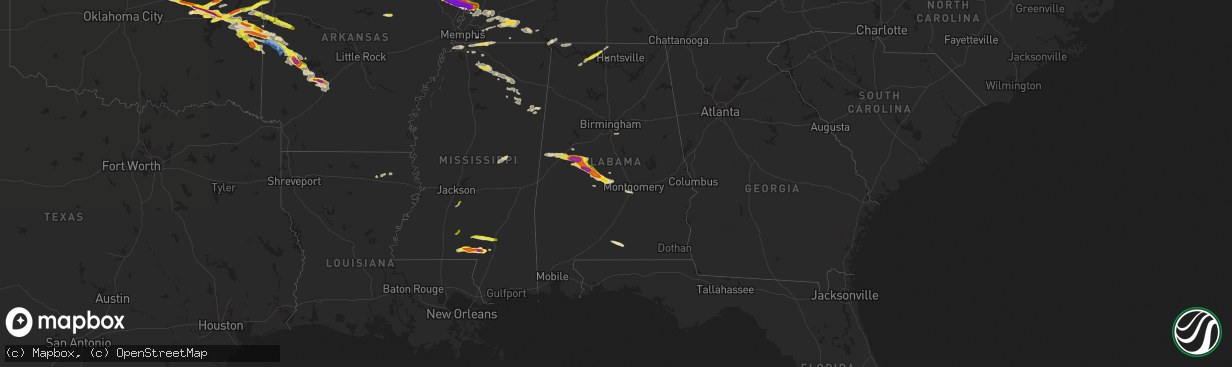 Hail map in Alabama on April 15, 2022