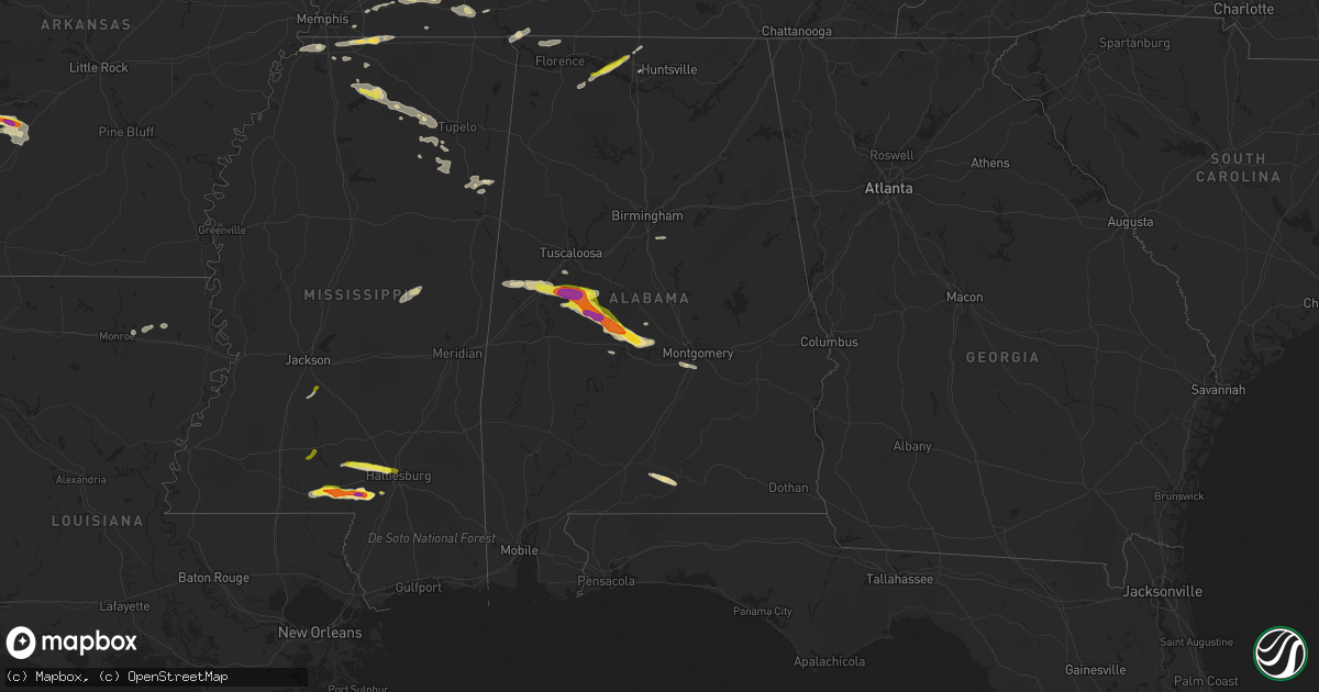 Hail map in Alabama on April 15, 2022