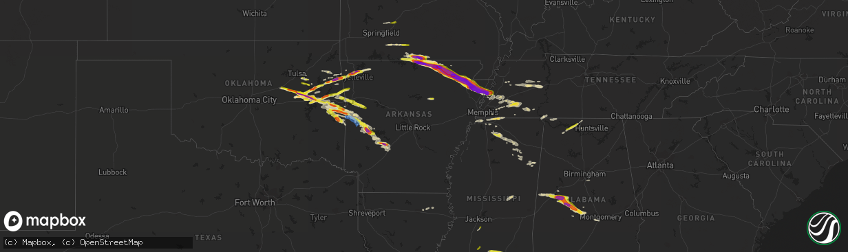 Hail map in Arkansas on April 15, 2022