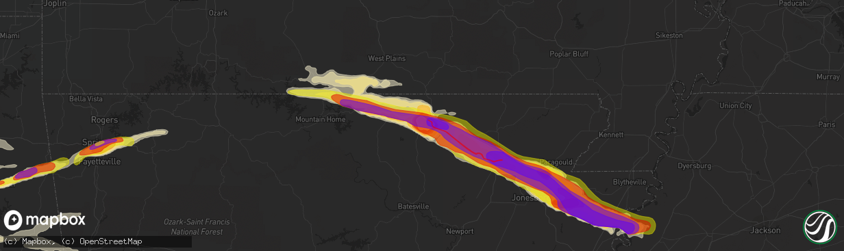 Hail map in Cherokee Village, AR on April 15, 2022