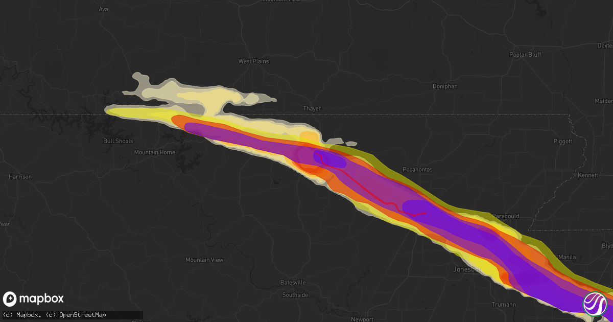 Hail map in Cherokee Village, AR on April 15, 2022