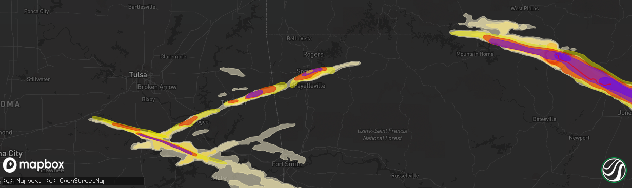 Hail map in Fayetteville, AR on April 15, 2022