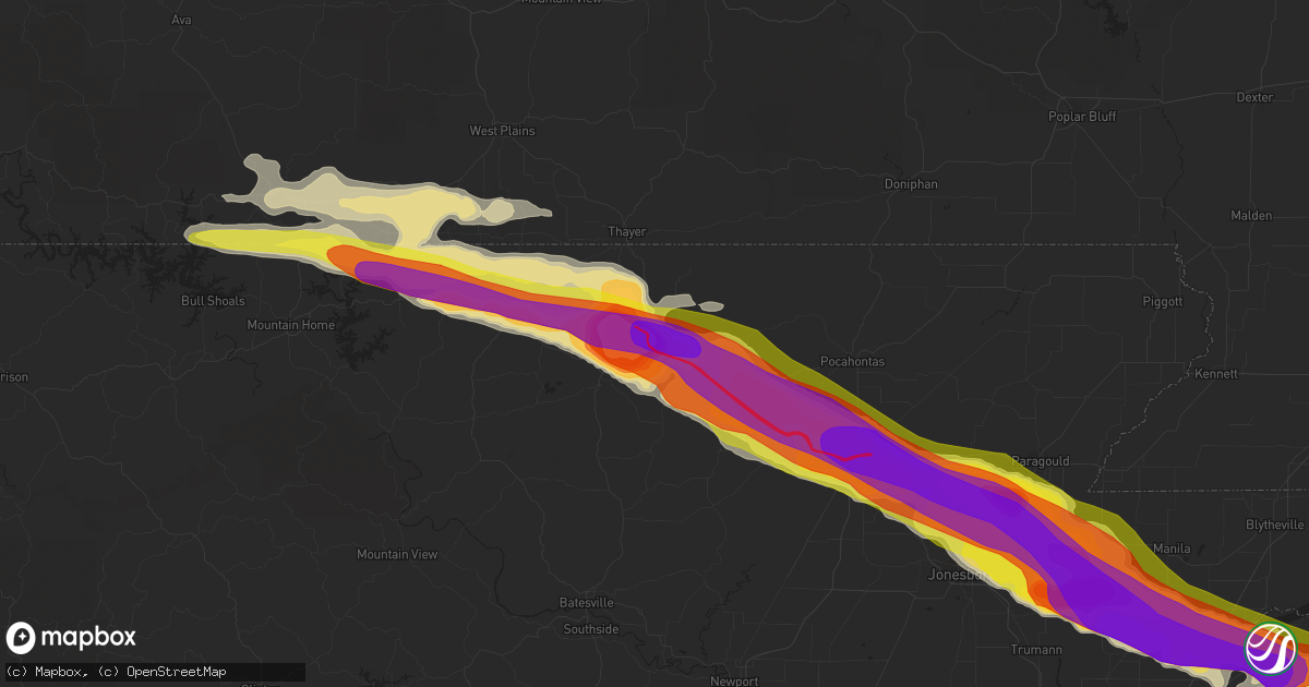 Hail map in Hardy, AR on April 15, 2022