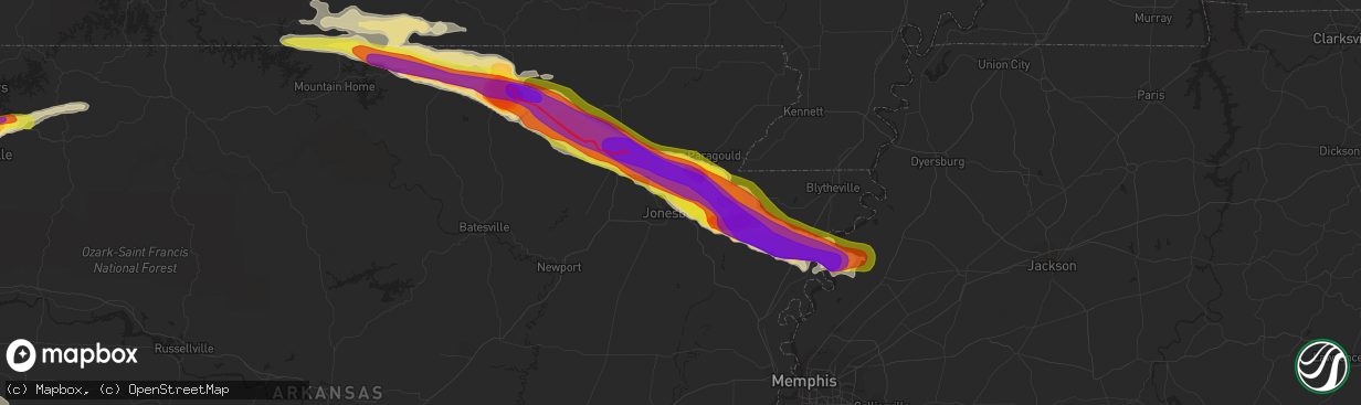 Hail map in Jonesboro, AR on April 15, 2022