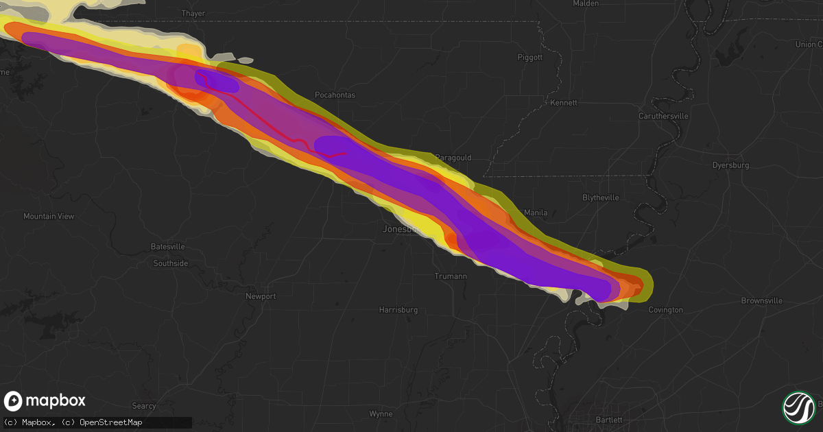 Hail map in Jonesboro, AR on April 15, 2022