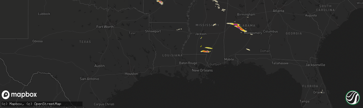 Hail map in Louisiana on April 15, 2022