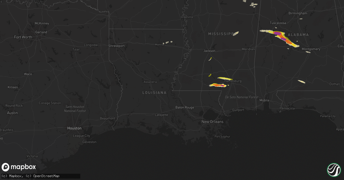 Hail map in Louisiana on April 15, 2022