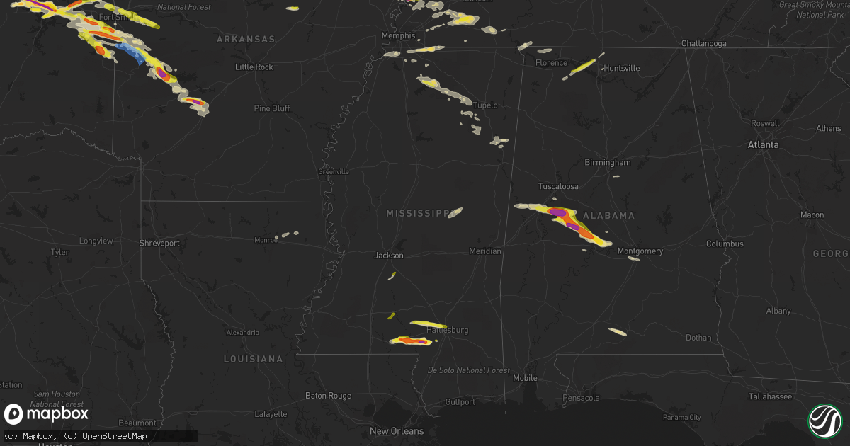 Hail map in Mississippi on April 15, 2022