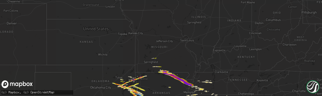 Hail map in Missouri on April 15, 2022