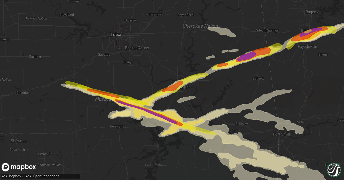 Hail map in Muskogee, OK on April 15, 2022