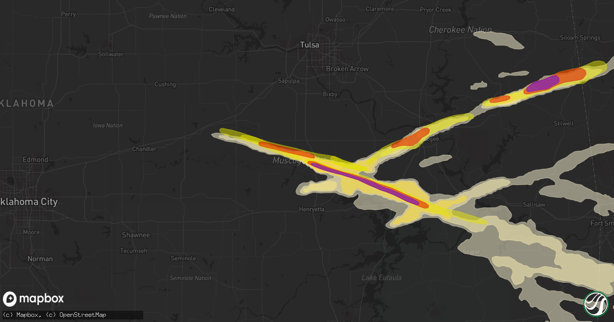 Hail map in Okmulgee, OK on April 15, 2022