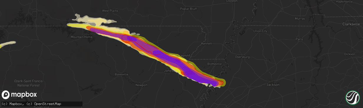 Hail map in Paragould, AR on April 15, 2022