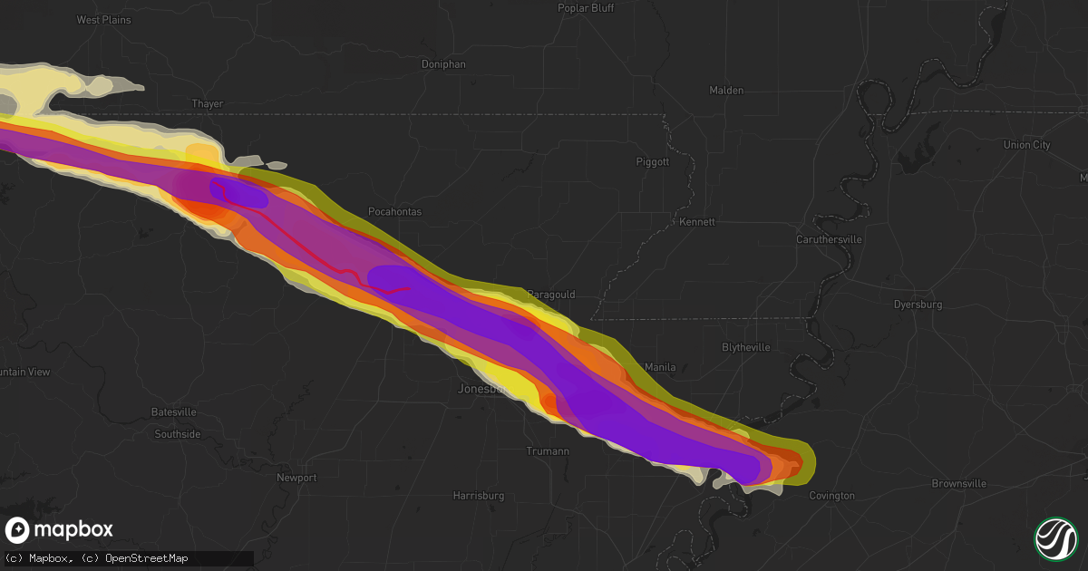 Hail map in Paragould, AR on April 15, 2022