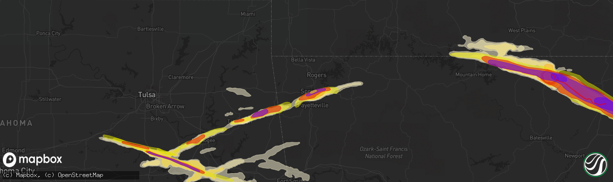 Hail map in Springdale, AR on April 15, 2022