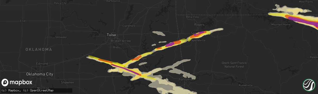 Hail map in Tahlequah, OK on April 15, 2022