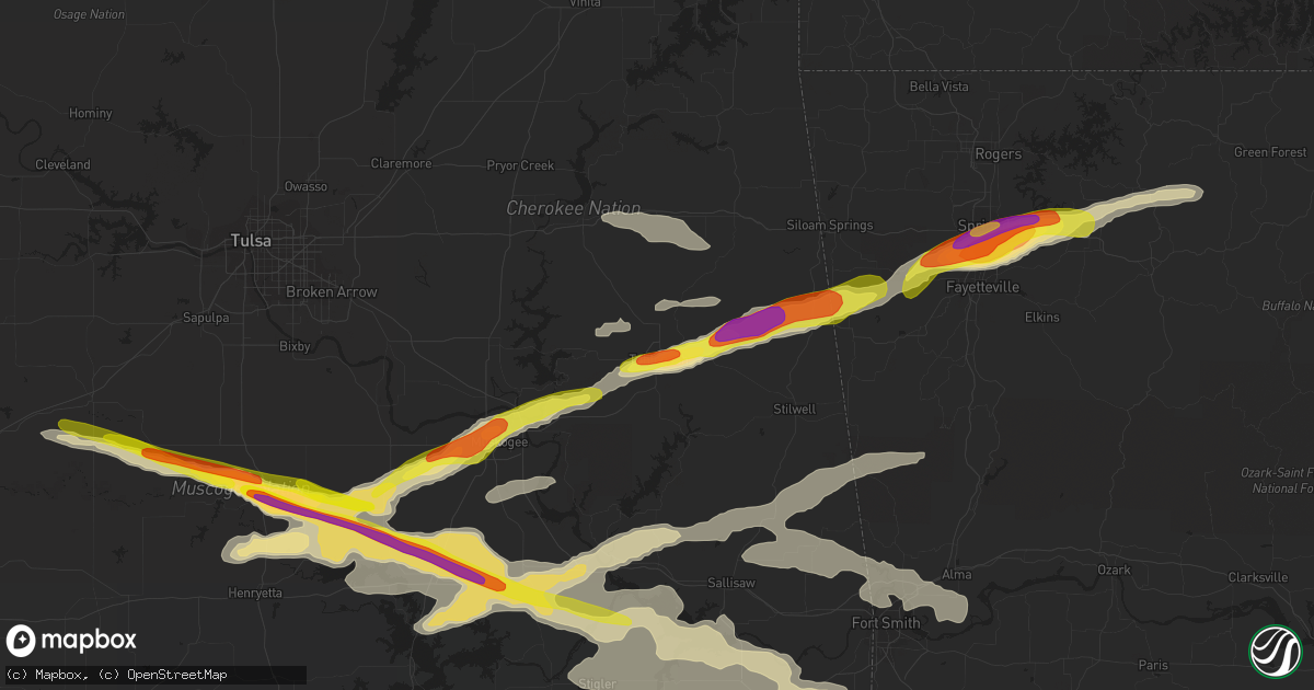 Hail map in Tahlequah, OK on April 15, 2022