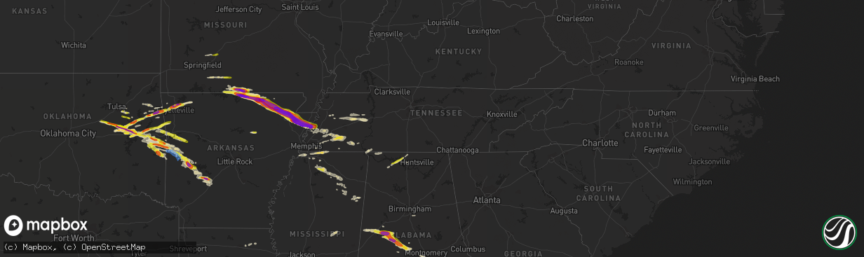 Hail map in Tennessee on April 15, 2022