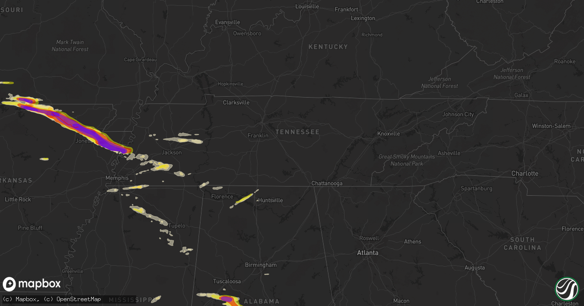 Hail map in Tennessee on April 15, 2022