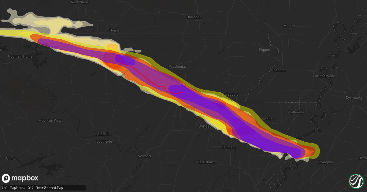 Hail map in Walnut Ridge, AR on April 15, 2022