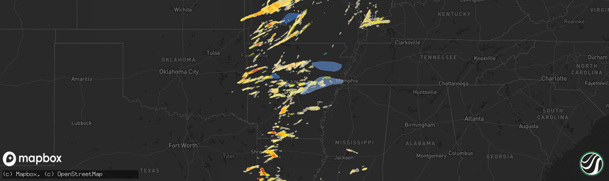 Hail map in Arkansas on April 15, 2023