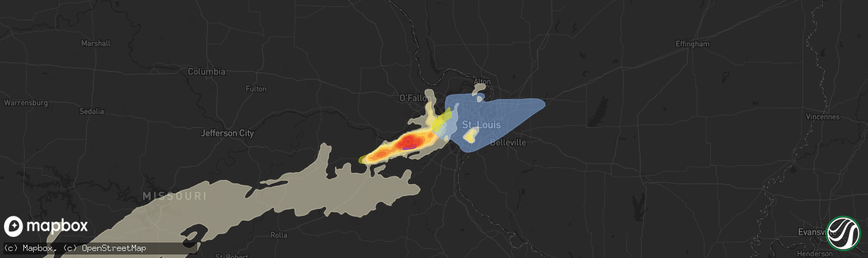 Hail map in Ballwin, MO on April 15, 2023