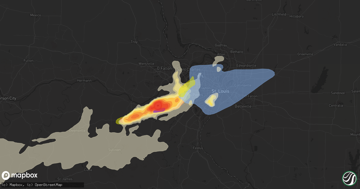 Hail map in Ballwin, MO on April 15, 2023