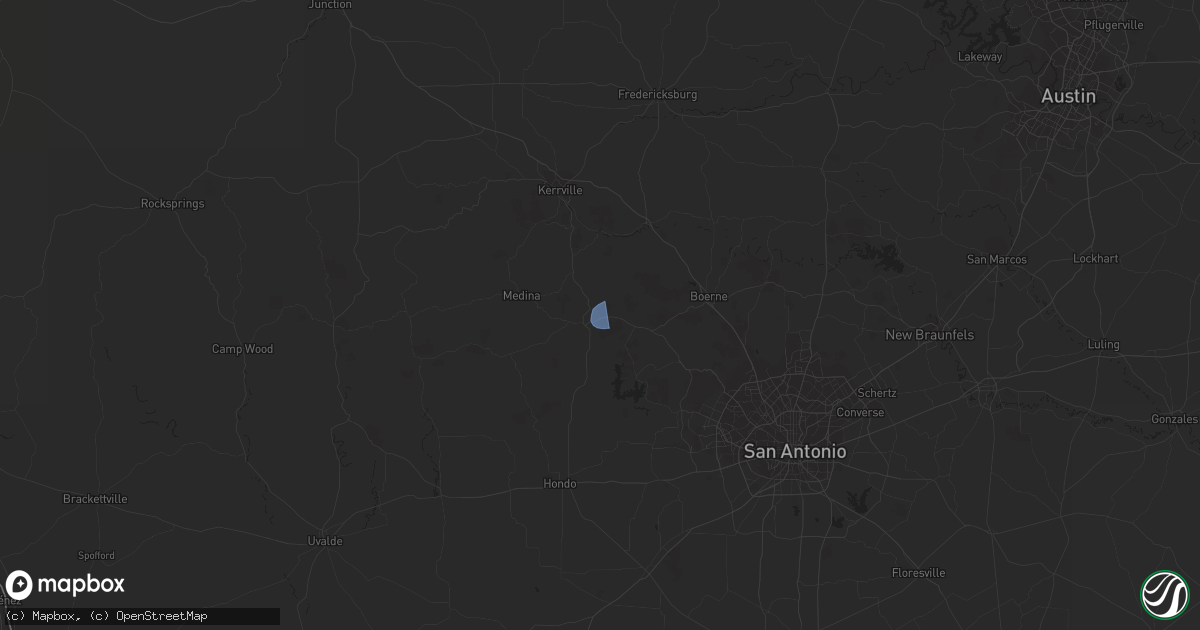 Hail map in Bandera, TX on April 15, 2023