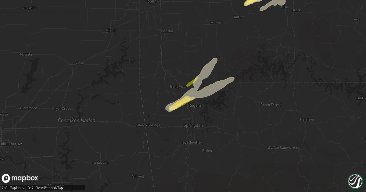 Hail map in Bentonville, AR on April 15, 2023