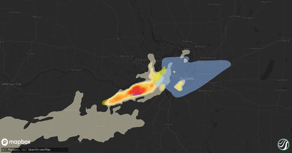 Hail map in Chesterfield, MO on April 15, 2023
